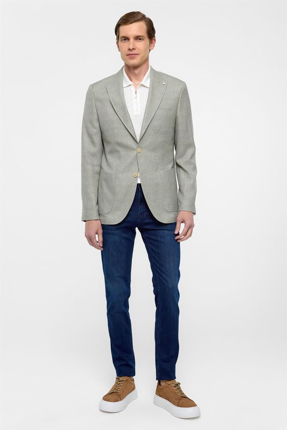 Su Yeşili Slim Fit Desenli Sivri Yaka 6 Drop Ceket