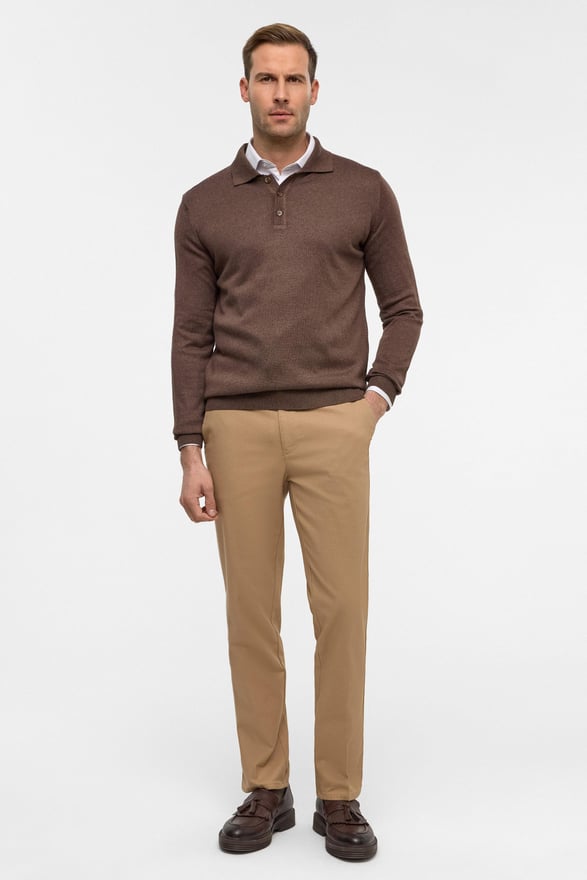 Sütlü Kahve Regular Düz Polo Yaka Triko