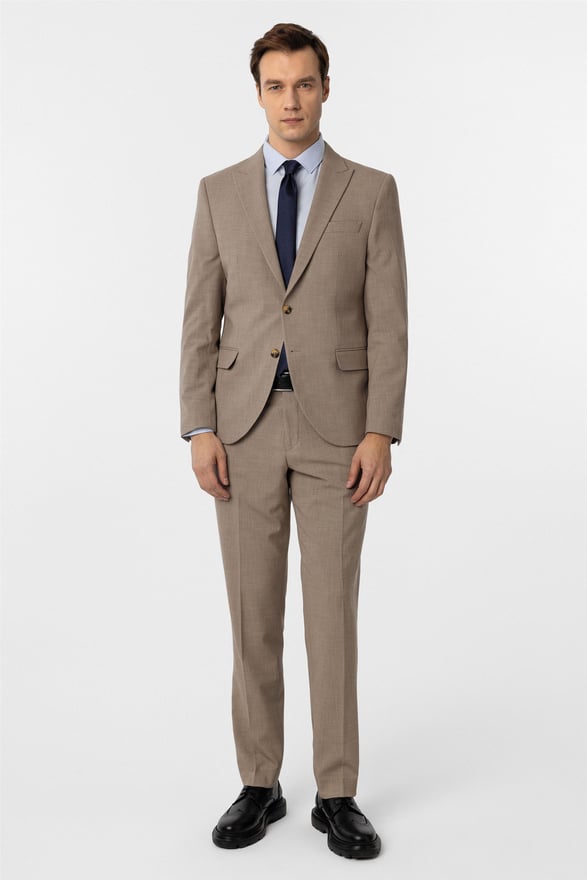 Sütlü Kahve Slim Desenli Sivri Yaka 6 Drop Takım Elbise