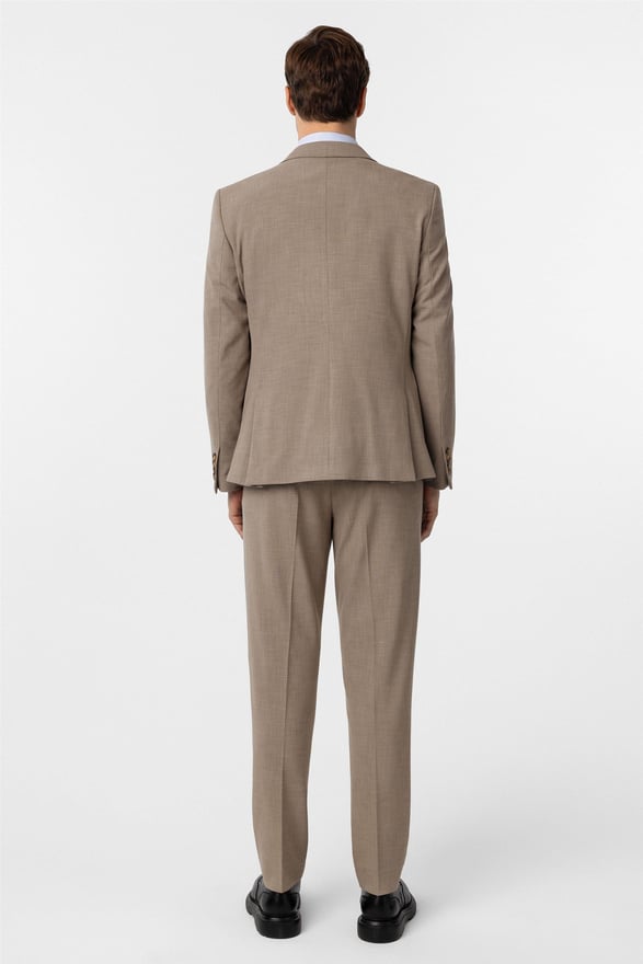 Sütlü Kahve Slim Desenli Sivri Yaka 6 Drop Takım Elbise