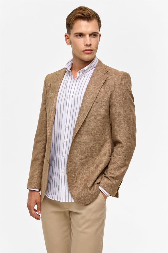 Sütlü Kahve Slim Sivri Yaka 6 Drop Ceket