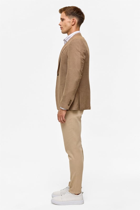 Sütlü Kahve Slim Sivri Yaka 6 Drop Ceket