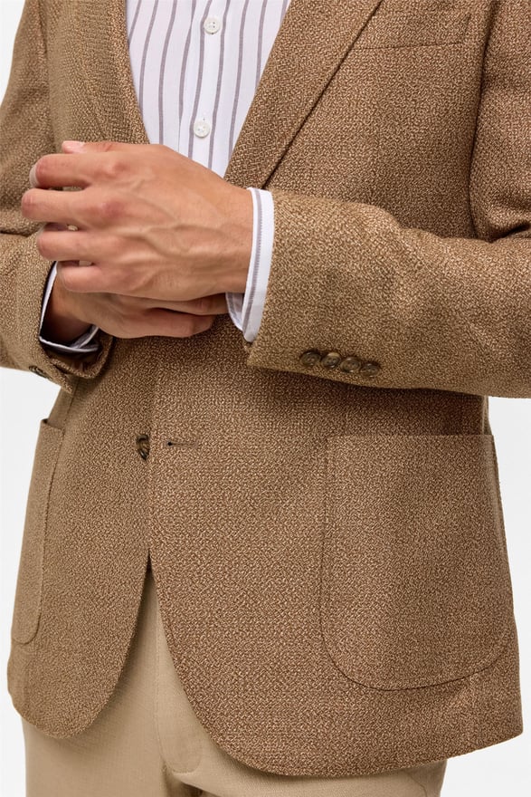 Sütlü Kahve Slim Sivri Yaka 6 Drop Ceket