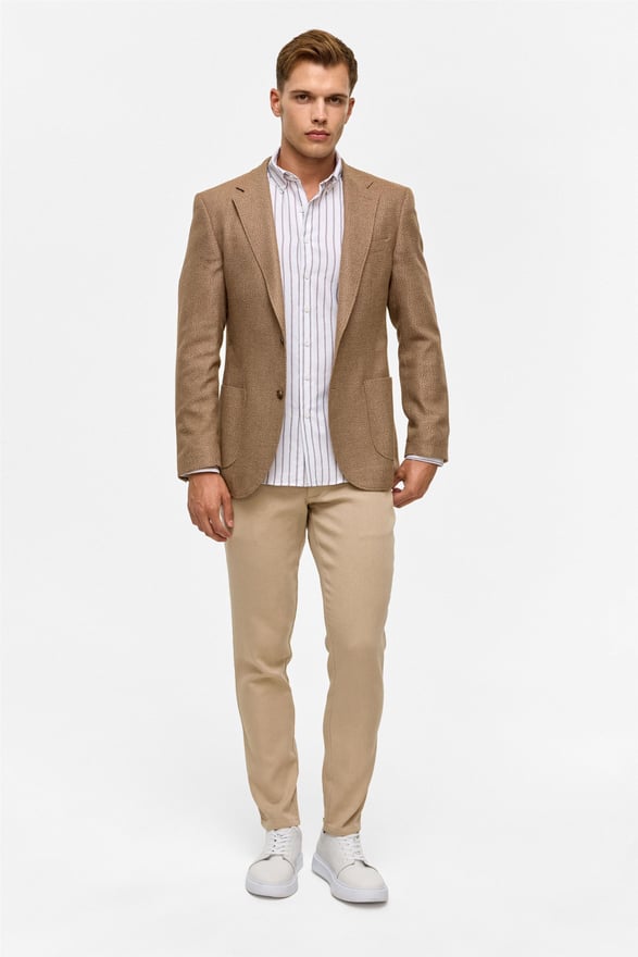 Sütlü Kahve Slim Sivri Yaka 6 Drop Ceket