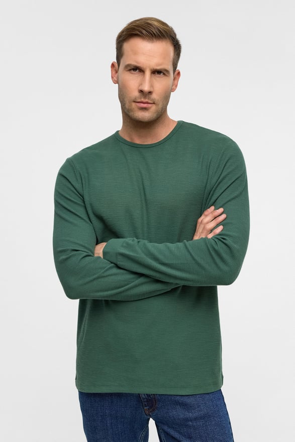 Yeşil Slim Armürlü Bisiklet Yaka Triko