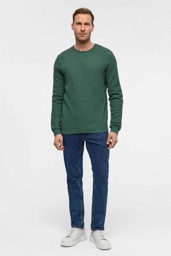 Yeşil Slim Armürlü Bisiklet Yaka Triko