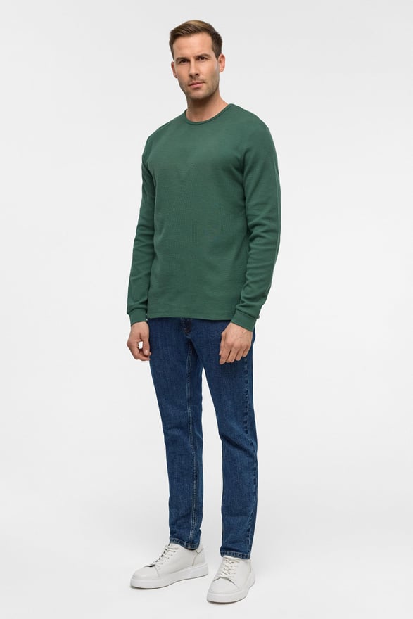 Yeşil Slim Armürlü Bisiklet Yaka Triko