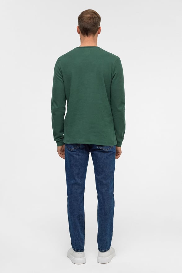 Yeşil Slim Armürlü Bisiklet Yaka Triko