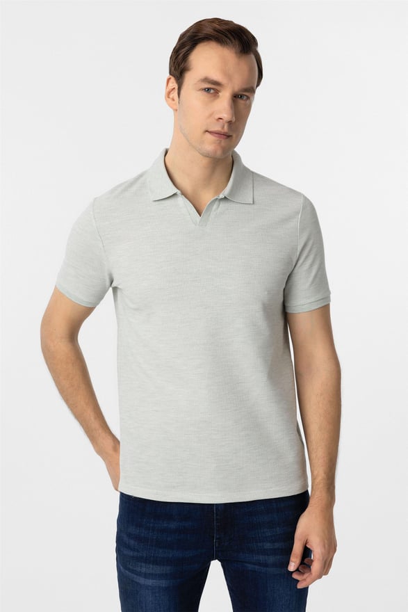 Yeşil Slim Armürlü Polo Yaka Tişört