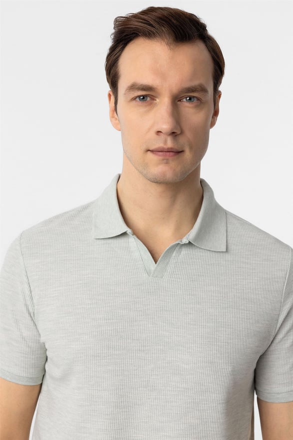 Yeşil Slim Armürlü Polo Yaka Tişört