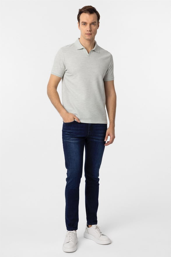 Yeşil Slim Armürlü Polo Yaka Tişört