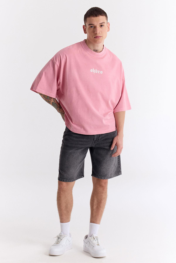 Açık Pembe Klasik Logo Super Oversize Crop Tişört