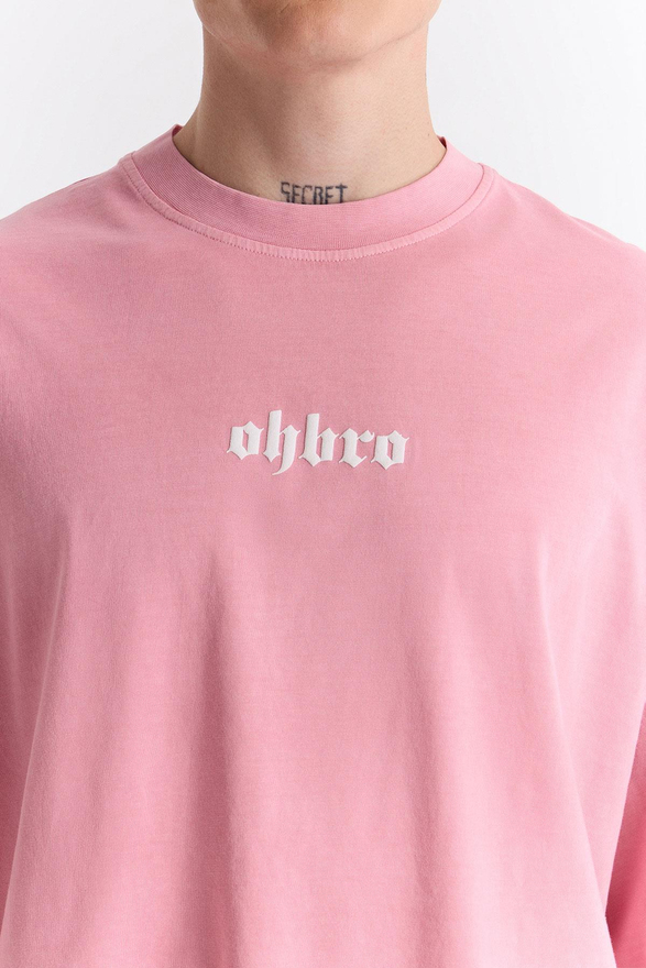 Açık Pembe Klasik Logo Super Oversize Crop Tişört