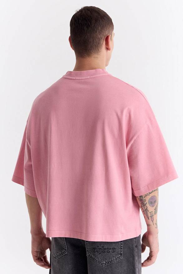 Açık Pembe Klasik Logo Super Oversize Crop Tişört