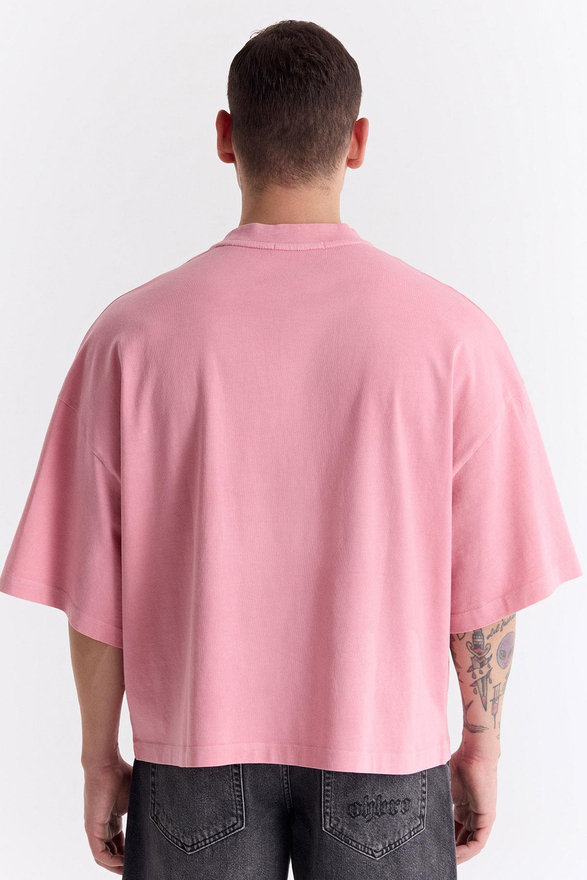 Açık Pembe Klasik Logo Super Oversize Crop Tişört