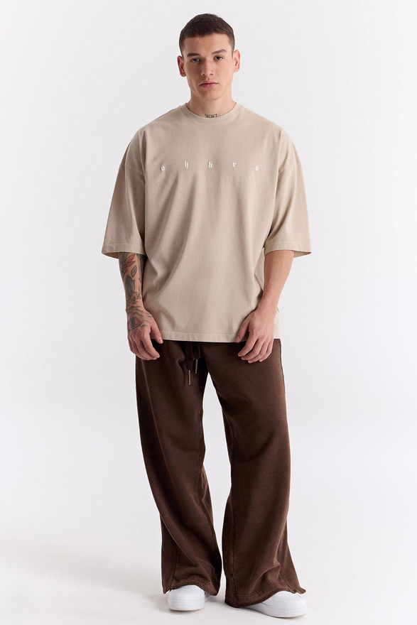 LONG LOGO SUPER OVERSIZE T-SHIRT in beige grey