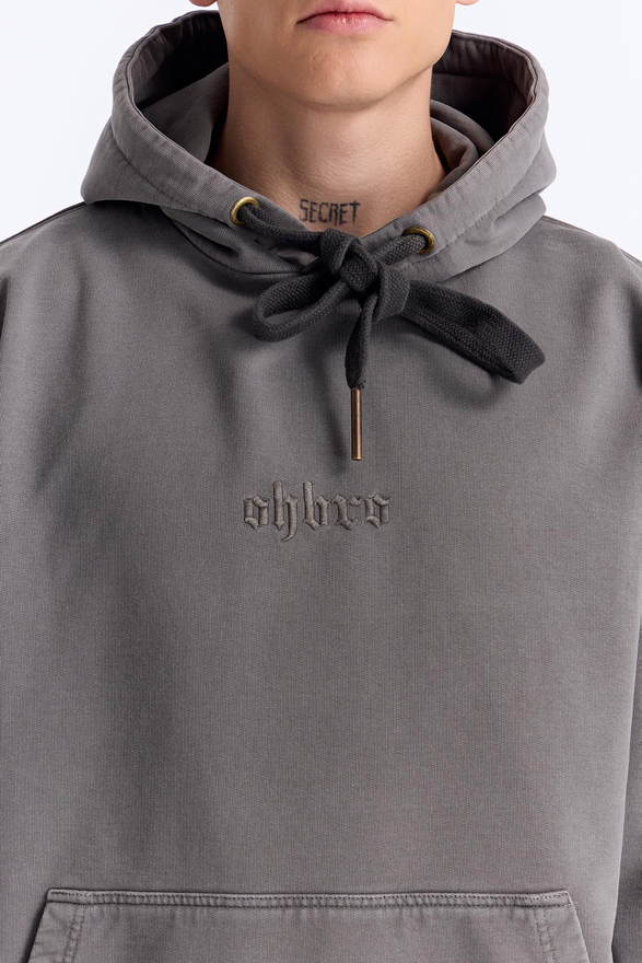 Gri Yıkamalı Kapüşonlu Oversize Sweatshirt