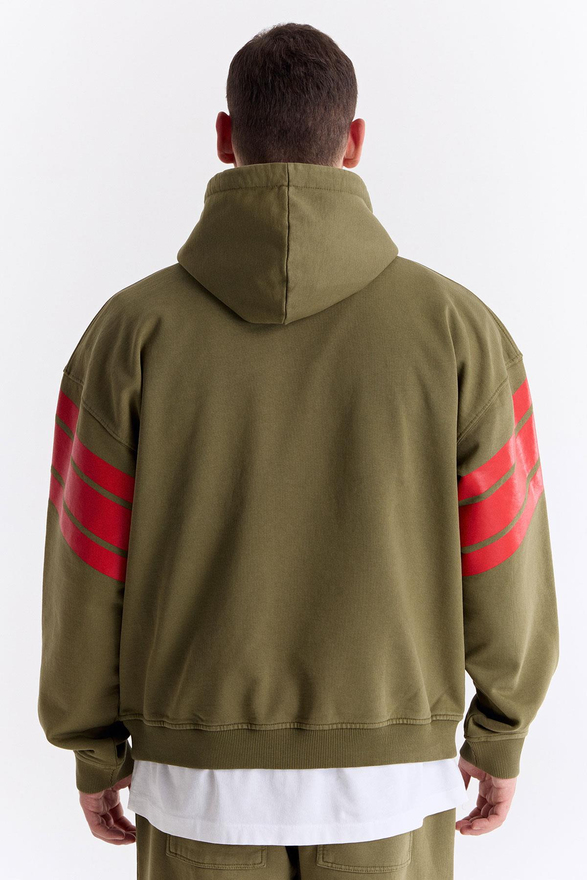 Haki 75 Baskılı Kapüşonlu Oversize Sweatshirt