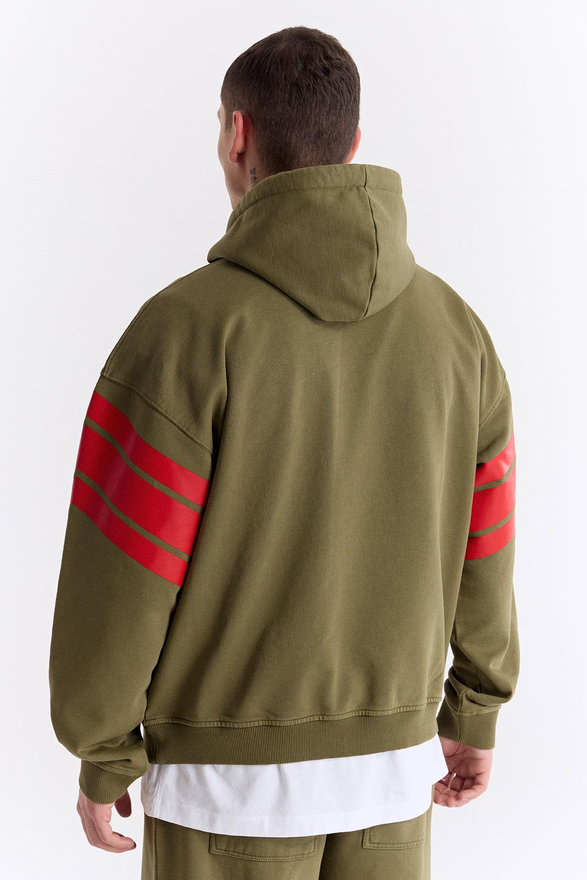 Haki 75 Baskılı Kapüşonlu Oversize Sweatshirt