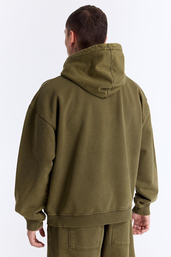 Haki Yıkamalı Kapüşonlu Oversize Sweatshirt