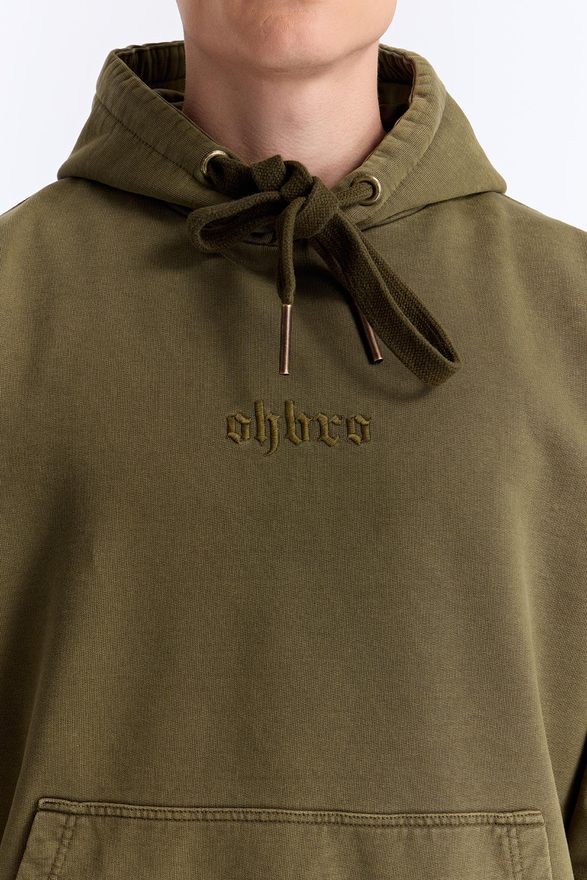 Haki Yıkamalı Kapüşonlu Oversize Sweatshirt