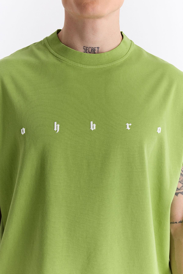 LONG LOGO SUPER OVERSIZE CROP SLEEVELESS T-SHIRT in sharp green