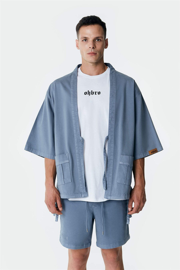 Kot Kimono Ceket - Mavi
