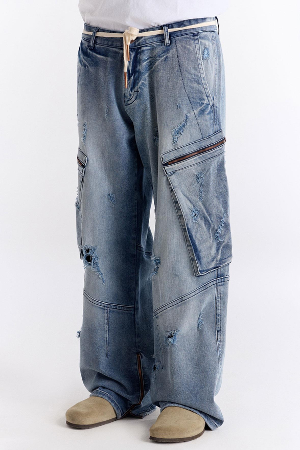 Mavi Super Oversize Kargo Kot Pantolon