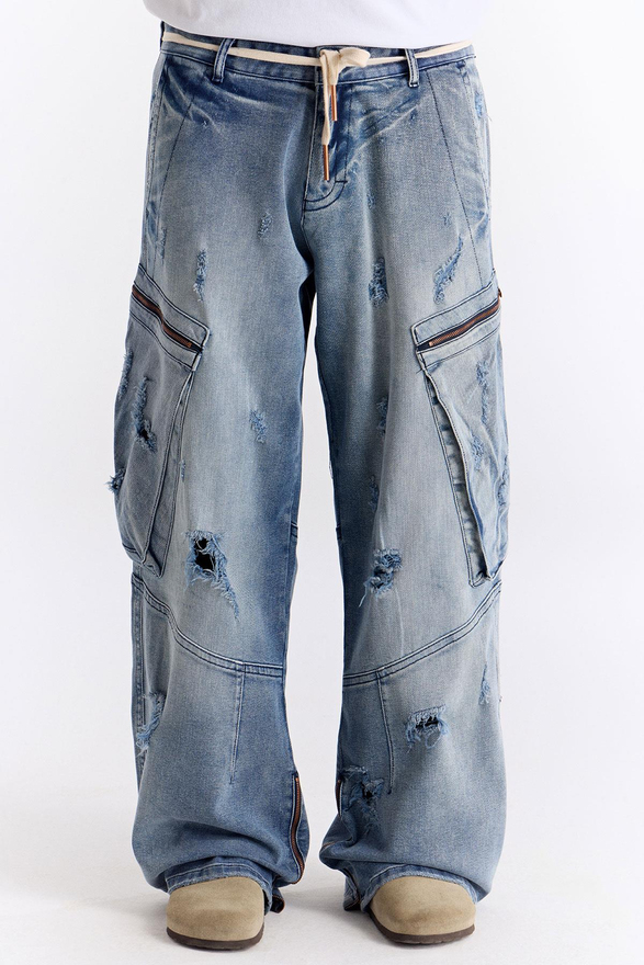 Mavi Super Oversize Kargo Kot Pantolon