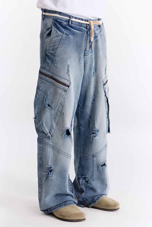Mavi Super Oversize Kargo Kot Pantolon