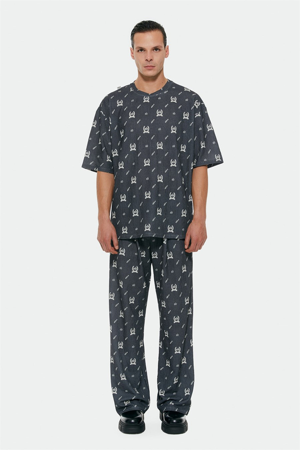 MONOGRAM BASKILI ANTRASİT BAGGY SOKAK PİJAMASI