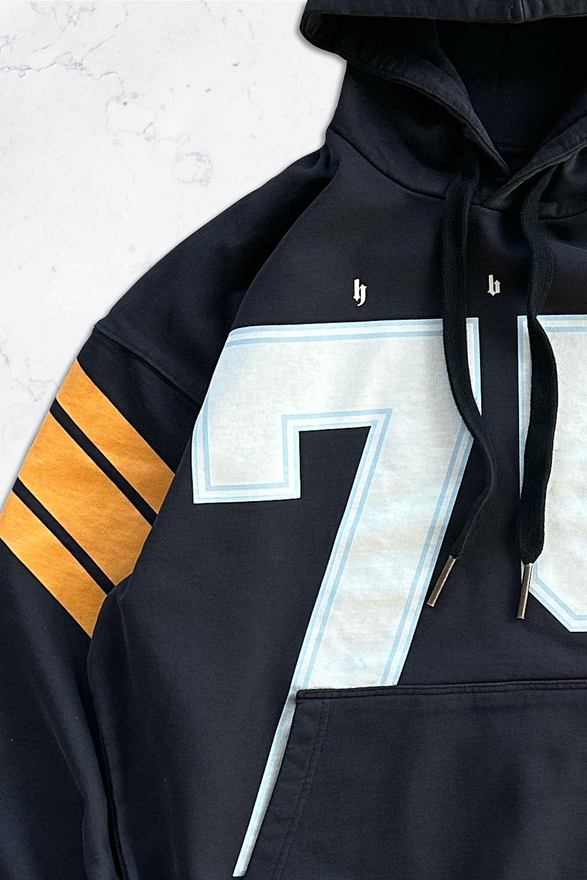 Siyah 75 Baskılı Kapüşonlu Oversize Sweatshirt