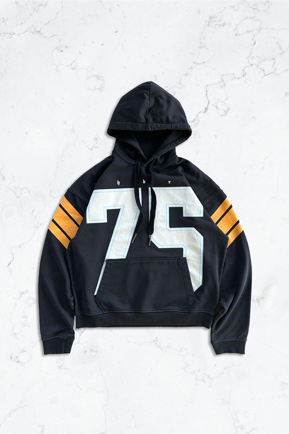 Siyah 75 Baskılı Kapüşonlu Oversize Sweatshirt