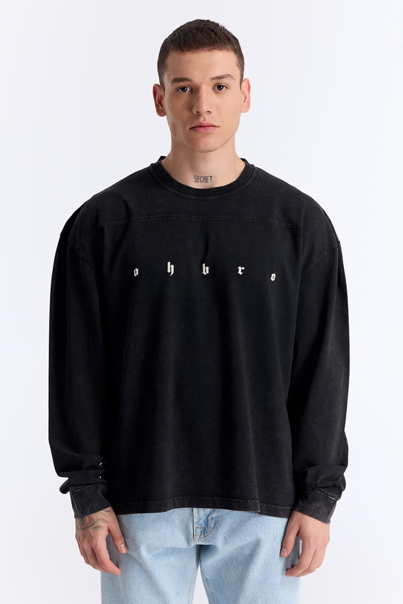 Siyah Klasik Logo Oversize Uzun Kollu Tişört