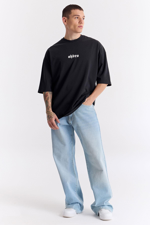Siyah Klasik Logo Super Oversize Tişört
