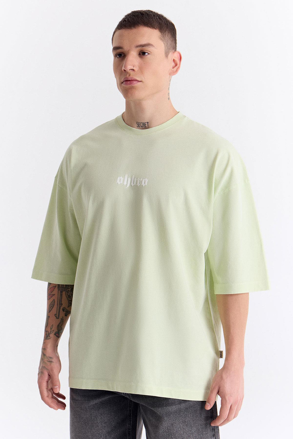 Su Yeşili Klasik Logo Super Oversize Tişört