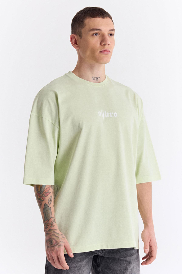 Su Yeşili Klasik Logo Super Oversize Tişört