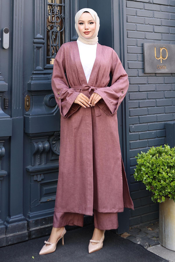 Apolet Detaylı Kimono Takım Gül Kurusu 19253