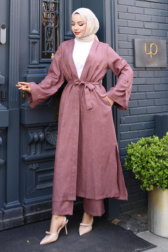 Apolet Detaylı Kimono Takım Gül Kurusu 19253