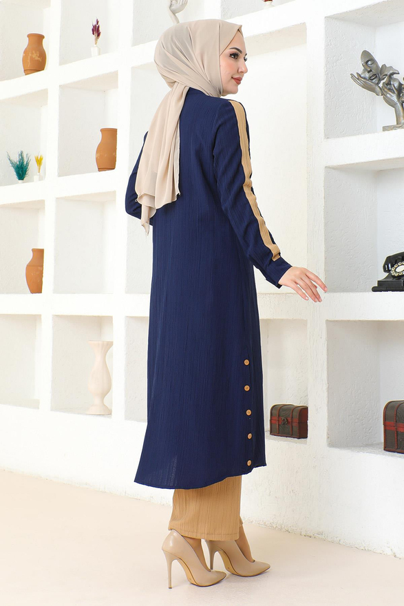 Arma Detaylı Düğmeli Takım İndigo 19194