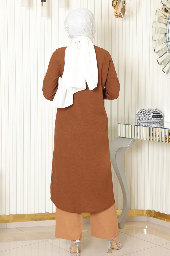 Arma Detaylı Düğmeli Takım Kahverengi 19197