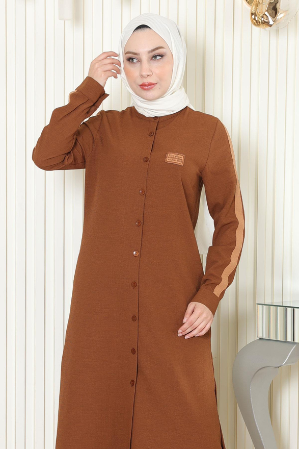 Arma Detaylı Düğmeli Takım Kahverengi 19197