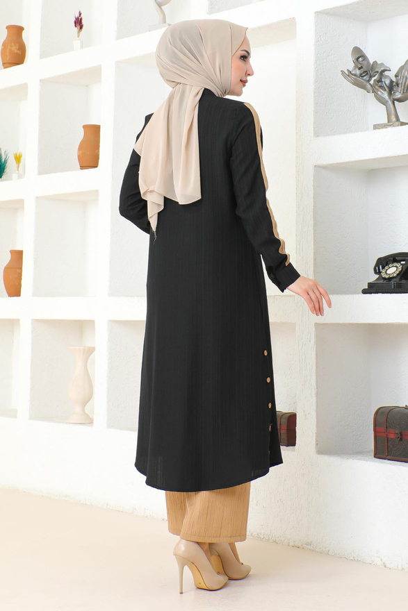 Arma Detaylı Düğmeli Takım Siyah 19194