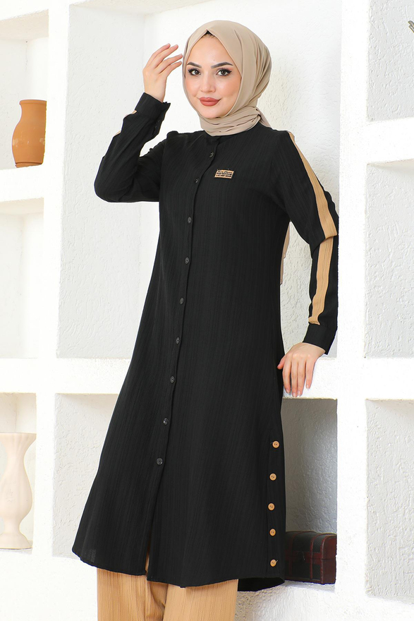 Arma Detaylı Düğmeli Takım Siyah 19194