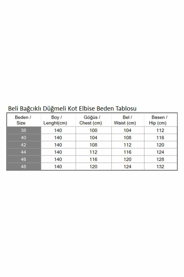 Beli Bağcıklı Düğmeli Kot Elbise Açık Mavi 19193