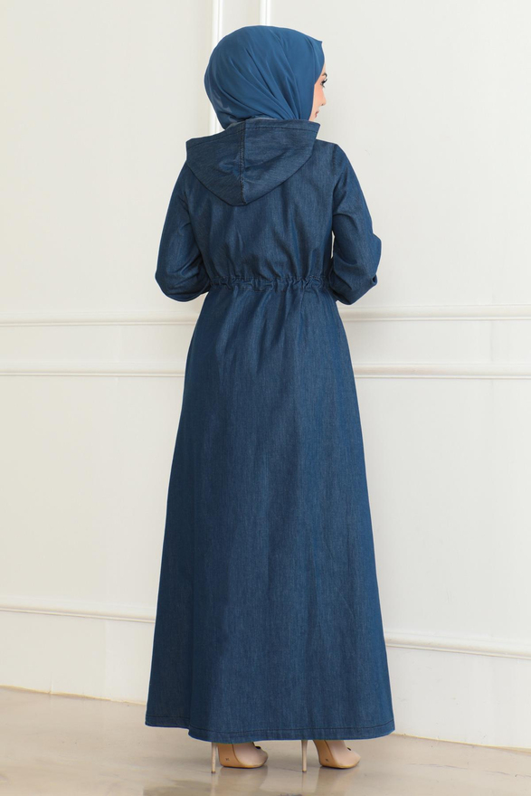 Beli Bağcıklı Kot Ferace Koyu Mavi 19226