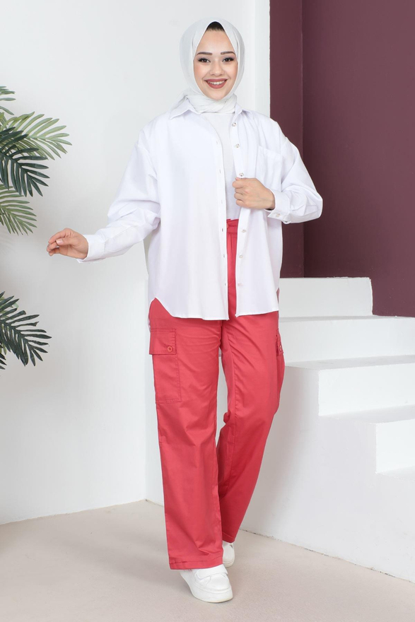 Beli Lastikli Bol Paça Pantolon Kırmızı 6071