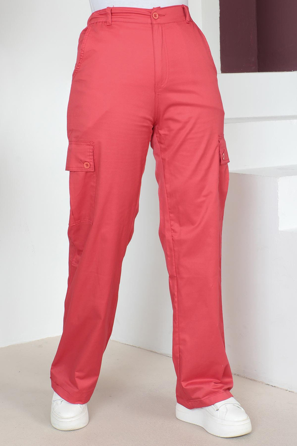 Beli Lastikli Bol Paça Pantolon Kırmızı 6071