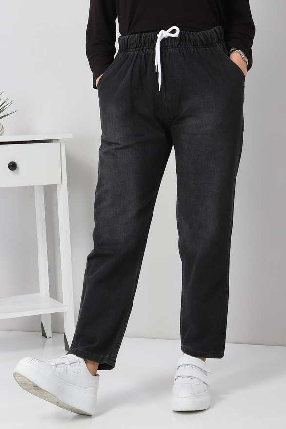 Beli Lastikli Boyfriend Kot Pantolon Antrasit 5998