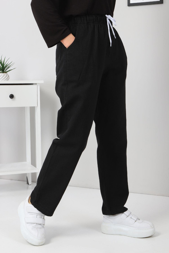 Beli Lastikli Boyfriend Kot Pantolon Siyah 5998